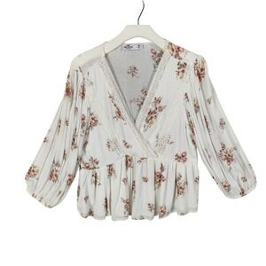 Hollister Y2K Babydoll Cottage Peasant Fairy Floral Peplum Blouse Women Medium